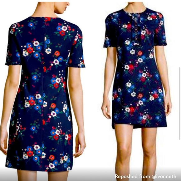 Tory Burch NEW Miranda Short-Sleeve Pansy Bouquet Ponte Shirtdress size XS - Picture 3 of 7